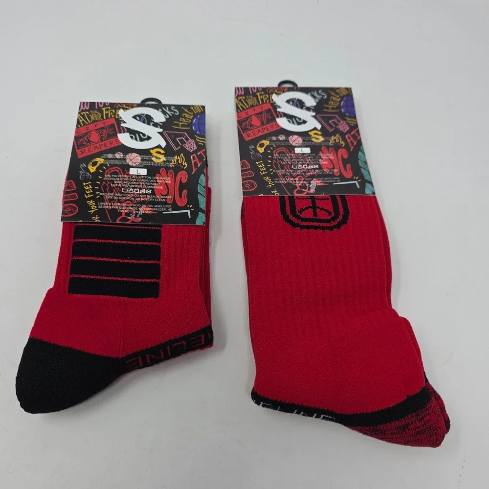 Strideline Overtime Elite Jelly Fam Red Basketball Socks Lot 2 Crew Mid L NWT